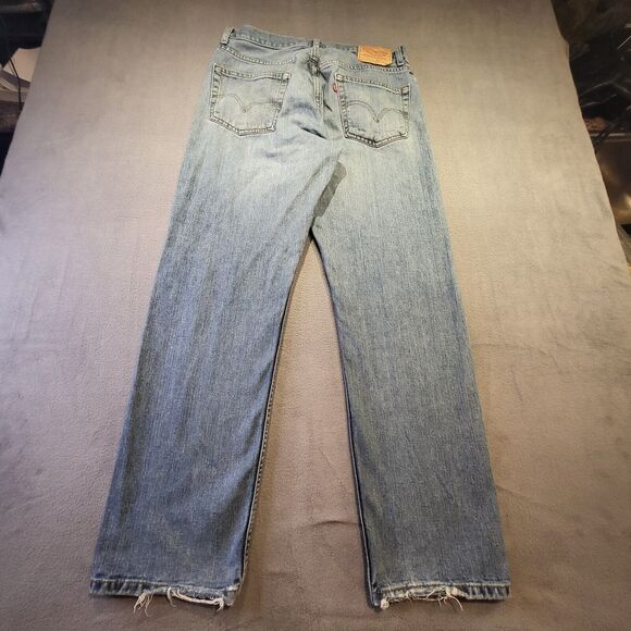 Levi's 505 Men's 32x31 Regular Fit Straight Leg Denim Blue Jeans Distressed - Picture 10 of 11
